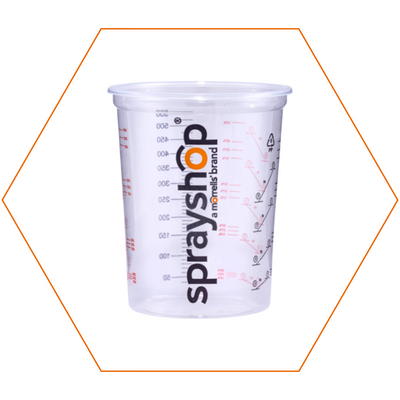 Disposable Sprayshop® plastic measuring cups 600ml
